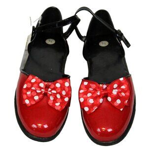 Disney Store Minnie Mouse Red Glitter Shoes Bow  Strap Dress Up Patent Leather